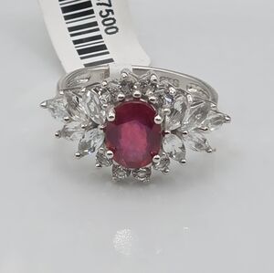 NWT! Designer Red Ruby And White Topaz Ring